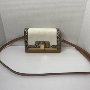 Aldo White and Brown Crossbody Bag with Snakeskin Accent